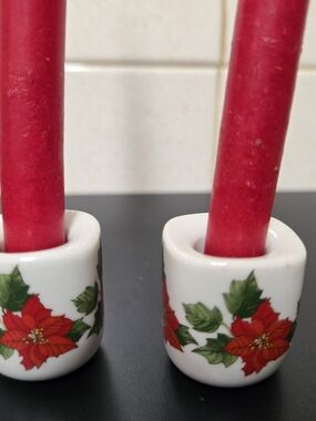 Vintage Poinsettia Porcelain Candle Holders - Funny Design West Germany